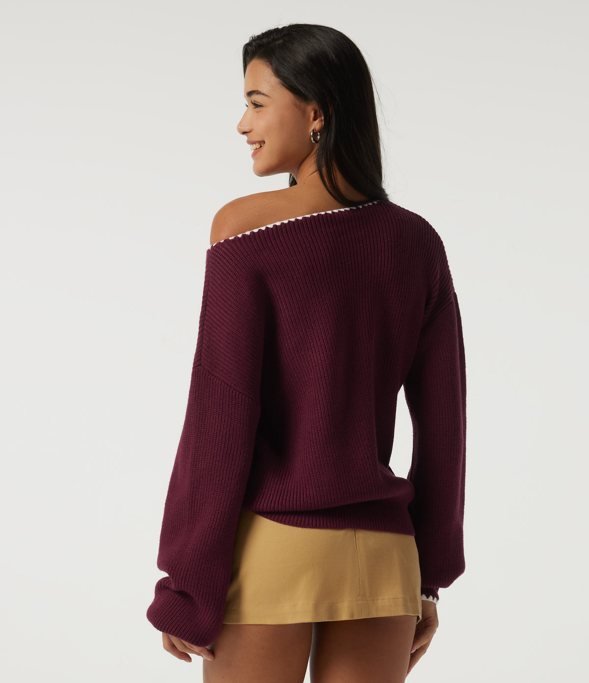 One Shoulder Long Sleeve Casual Jumper — Chocolate Truffle — view 2