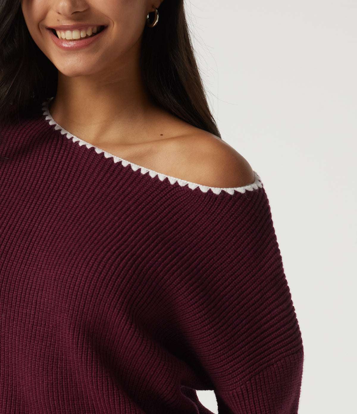 One Shoulder Long Sleeve Casual Jumper — Chocolate Truffle — view 6