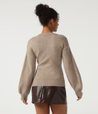 V Neck Long Sleeve Casual Sweater — Daywall Beige — view 2