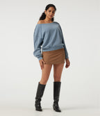 Boat Neck Batwing Long Sleeve Casual Sweatshirt — Rainlane Stripe — view 6