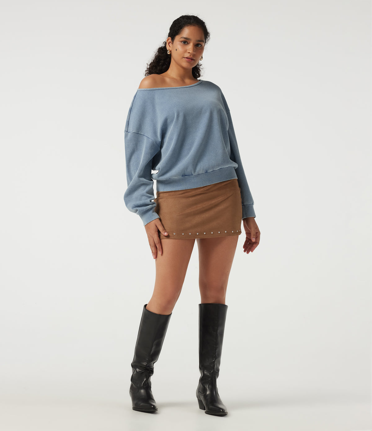 Boat Neck Batwing Long Sleeve Casual Sweatshirt — Rainlane Stripe — view 6