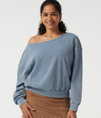 Boat Neck Batwing Long Sleeve Casual Sweatshirt — Rainlane Stripe — view 1