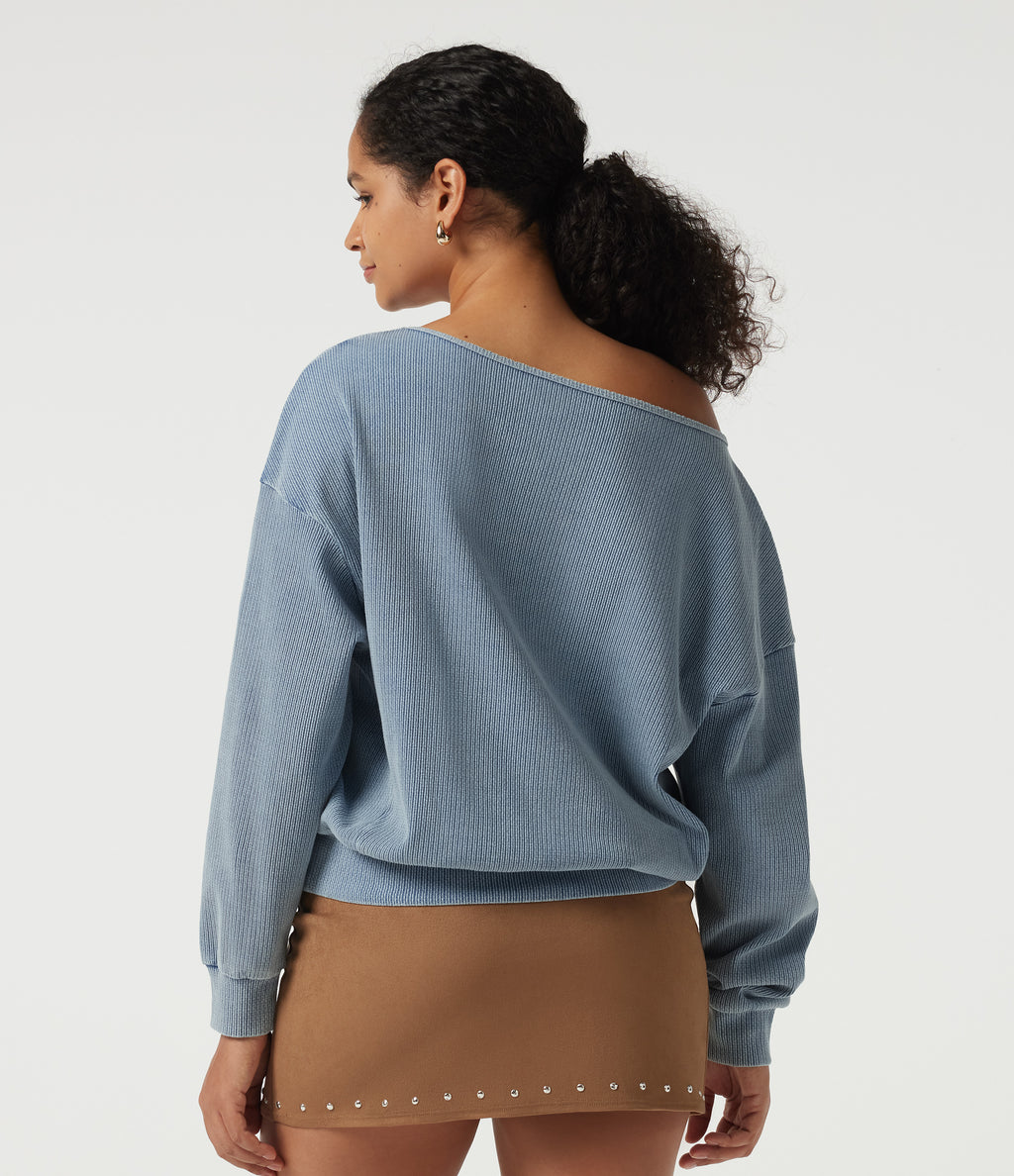 Boat Neck Batwing Long Sleeve Casual Sweatshirt — Rainlane Stripe — view 2