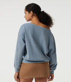 Boat Neck Batwing Long Sleeve Casual Sweatshirt — Rainlane Stripe — view 2