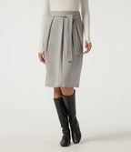 High Waisted Tie Front Work Midi Skirt with Pockets — Tea White Flower Gray — view 1