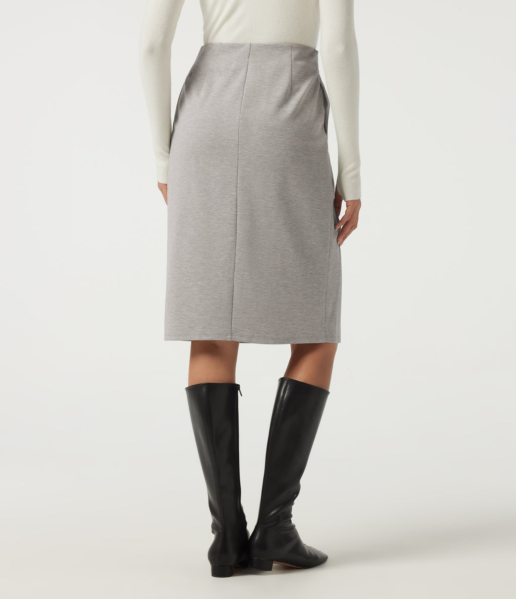 High Waisted Tie Front Work Midi Skirt with Pockets — Tea White Flower Gray — view 2