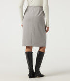 High Waisted Tie Front Work Midi Skirt with Pockets — Tea White Flower Gray — view 2