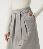 High Waisted Tie Front Work Midi Skirt with Pockets — Tea White Flower Gray — view 4