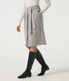 High Waisted Tie Front Work Midi Skirt with Pockets — Tea White Flower Gray — view 3