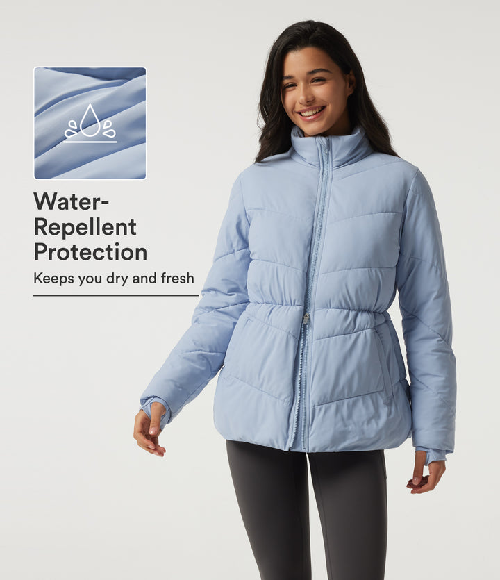 PuffFlex Durable Water Repellent High Neck Long Sleeve Casual Padded Jacket with Pockets and Thumb Holes — Angel Falls — view 1