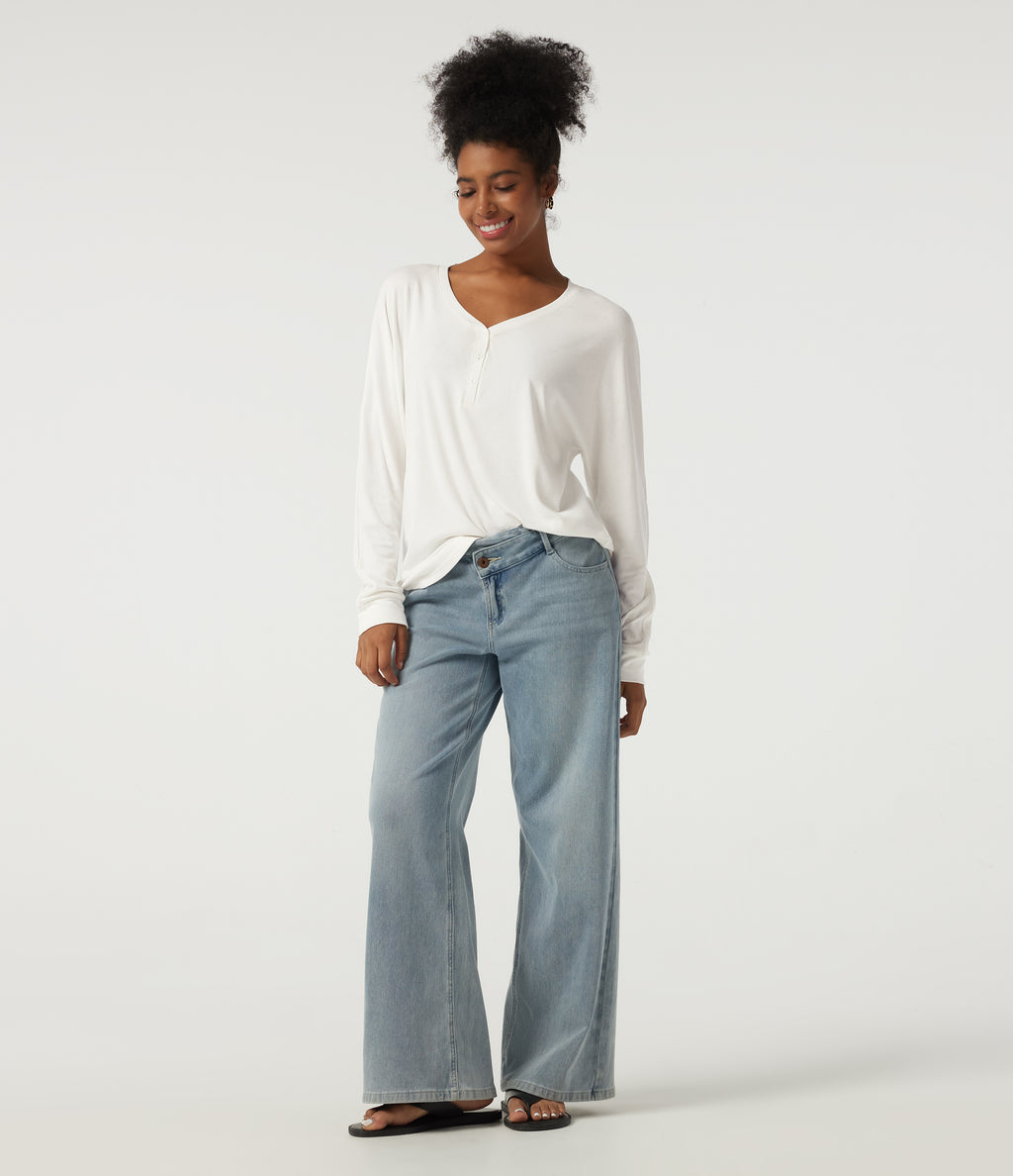 Sweetheart Neck Long Sleeve Casual Top — White — view 8
