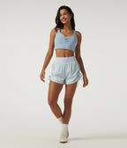 High Waisted Tummy Control Quick Dry Ruched 2-in-1 Running Shorts 3" — Baby Blue — view 8