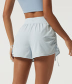 High Waisted Tummy Control Quick Dry Ruched 2-in-1 Running Shorts 3" — Baby Blue — view 2