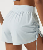 High Waisted Tummy Control Quick Dry Ruched 2-in-1 Running Shorts 3" — Baby Blue — view 5