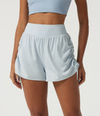 High Waisted Tummy Control Quick Dry Ruched 2-in-1 Running Shorts 3" — Baby Blue — view 3
