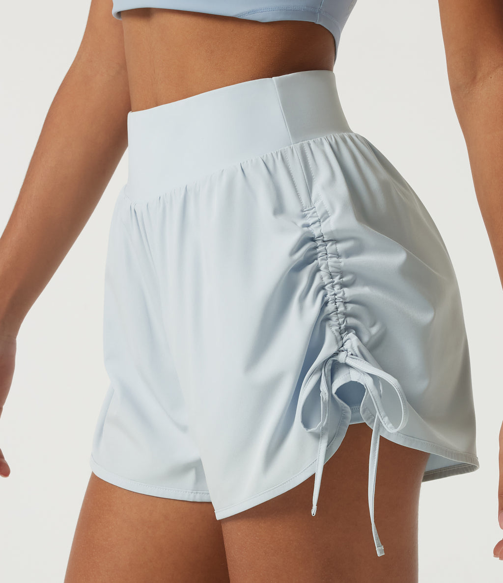 High Waisted Tummy Control Quick Dry Ruched 2-in-1 Running Shorts 3" — Baby Blue — view 4