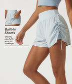 High Waisted Tummy Control Quick Dry Ruched 2-in-1 Running Shorts 3" — Baby Blue — view 1