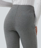 High Waisted Pintuck Bootcut Houndstooth Work Trousers with Pockets — Star White Houndstooth — view 5