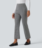 High Waisted Pintuck Bootcut Houndstooth Work Trousers with Pockets — Star White Houndstooth — view 3