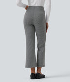 High Waisted Pintuck Bootcut Houndstooth Work Trousers with Pockets — Star White Houndstooth — view 2