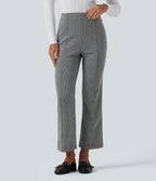 High Waisted Pintuck Bootcut Houndstooth Work Trousers with Pockets — Star White Houndstooth — view 1