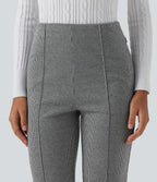 High Waisted Pintuck Bootcut Houndstooth Work Trousers with Pockets — Star White Houndstooth — view 4