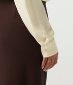 Tie Neck Long Sleeve Ruched Casual Linen-Feel Blouse — Whisper White — view 6