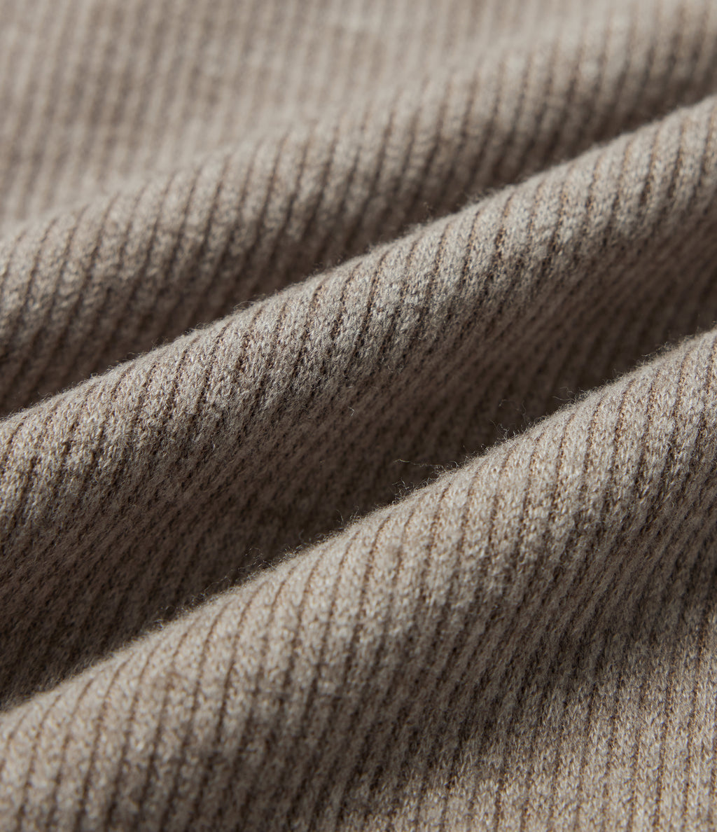 Ribbed High Waisted Crossover Wide Leg Casual Trousers with Pockets — Taupe Stripe — view 7