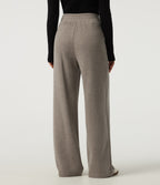Ribbed High Waisted Crossover Wide Leg Casual Trousers with Pockets — Taupe Stripe — view 2