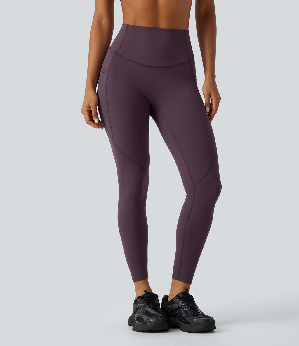 Speedwave High Waisted Tummy Control Skinny Reflective Dots Training & Running Leggings with Pockets — Dusky Evening purple — view 3