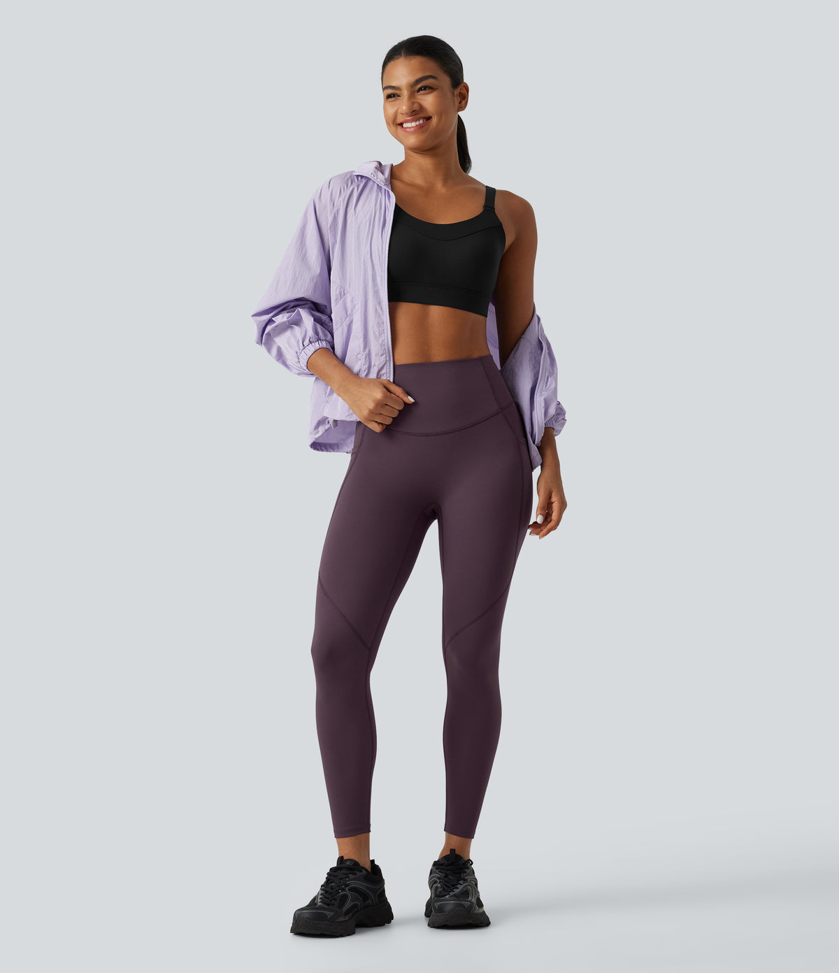 Speedwave High Waisted Tummy Control Skinny Reflective Dots Training & Running Leggings with Pockets — Dusky Evening purple — view 8