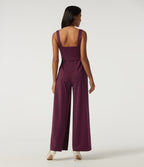 Square Neck Sleeveless Wide Leg Party Jumpsuit with Pockets and Built-in Bra - Edition — Zinfandel — view 2
