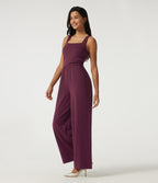 Square Neck Sleeveless Wide Leg Party Jumpsuit with Pockets and Built-in Bra - Edition — Zinfandel — view 3