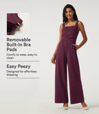 Square Neck Sleeveless Wide Leg Party Jumpsuit with Pockets and Built-in Bra - Edition — Zinfandel — view 1