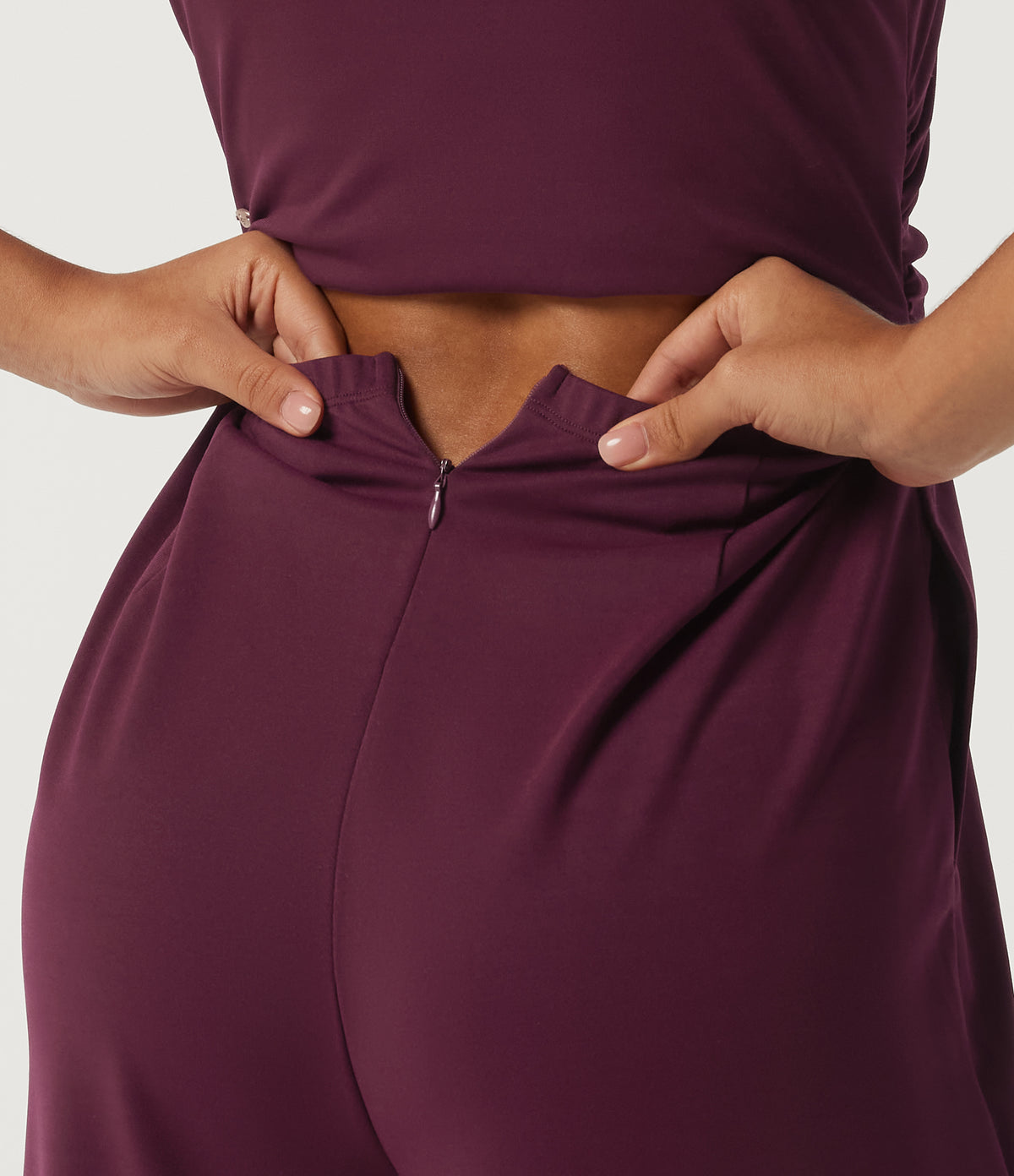 Square Neck Sleeveless Wide Leg Party Jumpsuit with Pockets and Built-in Bra - Edition — Zinfandel — view 7