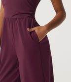 Square Neck Sleeveless Wide Leg Party Jumpsuit with Pockets and Built-in Bra - Edition — Zinfandel — view 6