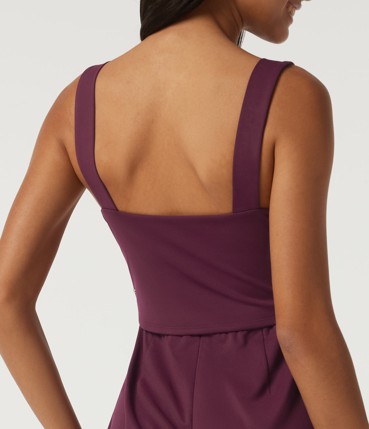 Square Neck Sleeveless Wide Leg Party Jumpsuit with Pockets and Built-in Bra - Edition — Zinfandel — view 5