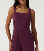 Square Neck Sleeveless Wide Leg Party Jumpsuit with Pockets and Built-in Bra - Edition — Zinfandel — view 4