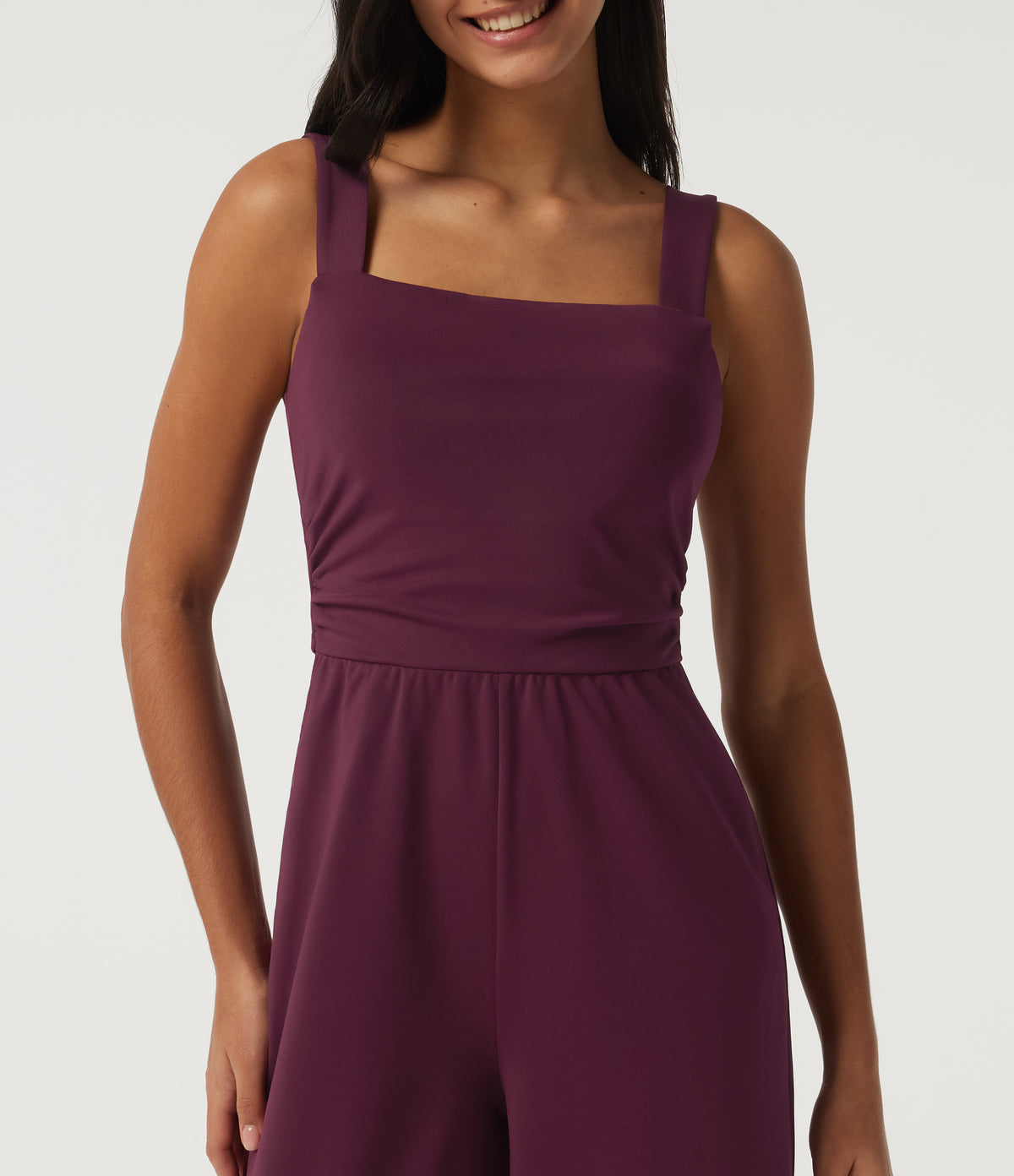 Square Neck Sleeveless Wide Leg Party Jumpsuit with Pockets and Built-in Bra - Edition — Zinfandel — view 4