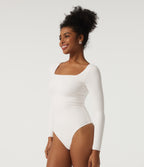 Square Neck Long Sleeve Casual Bodysuit — White — view 5