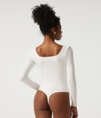 Square Neck Long Sleeve Casual Bodysuit — White — view 2