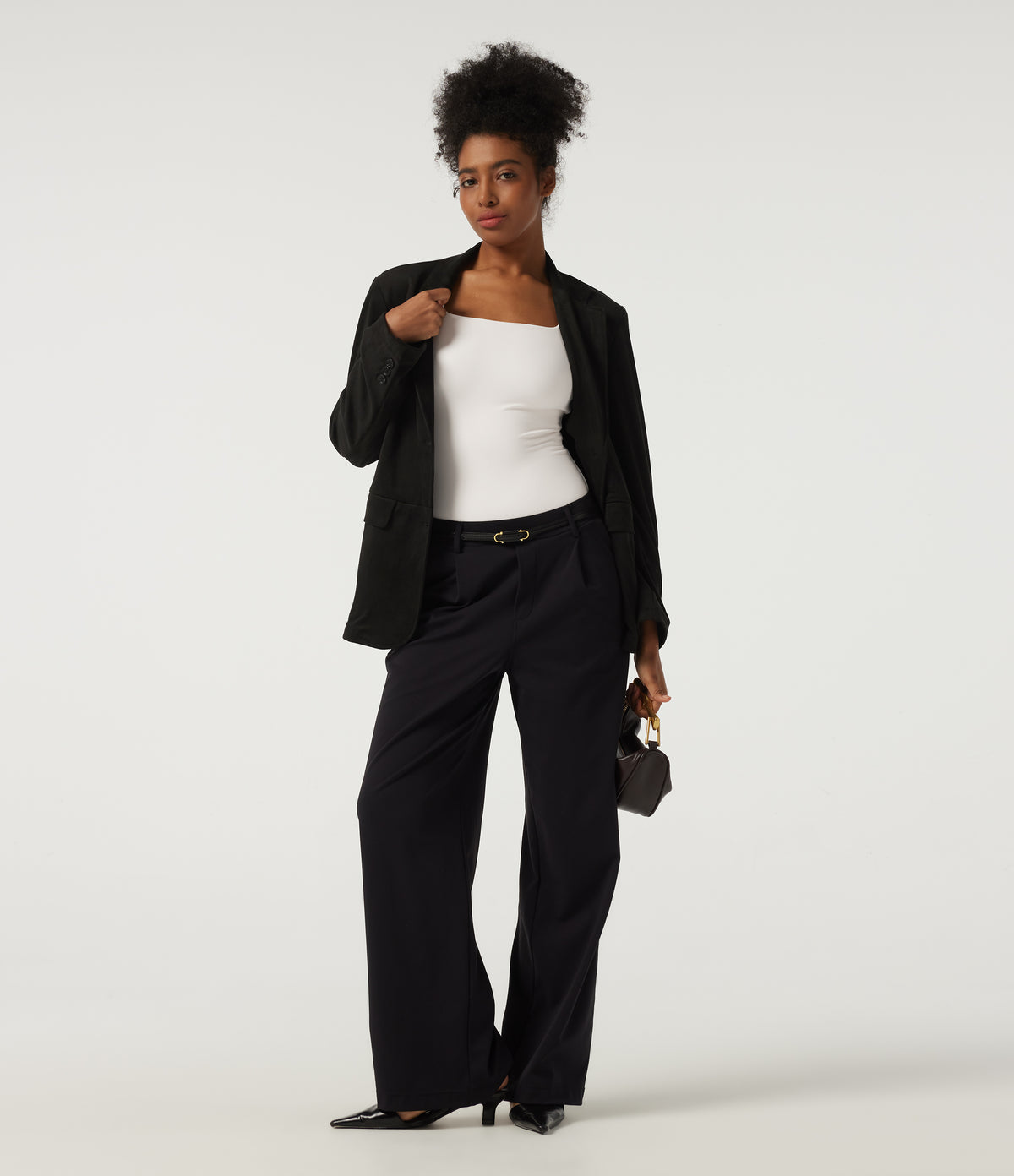 Square Neck Long Sleeve Casual Bodysuit — White — view 4