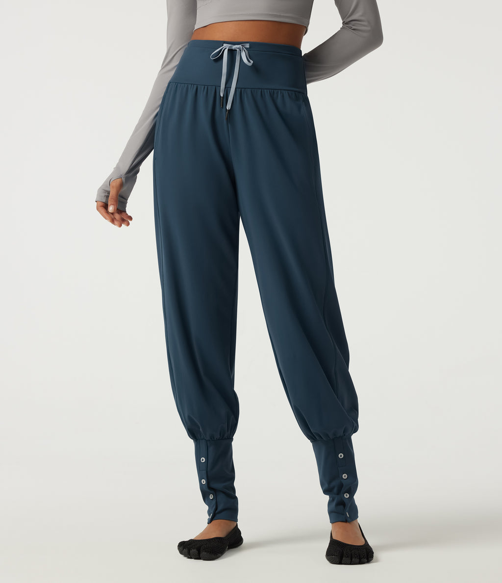 Airy High Waisted Drawstring Ruched Yoga Joggers with Pockets — Majolica Blue — view 1