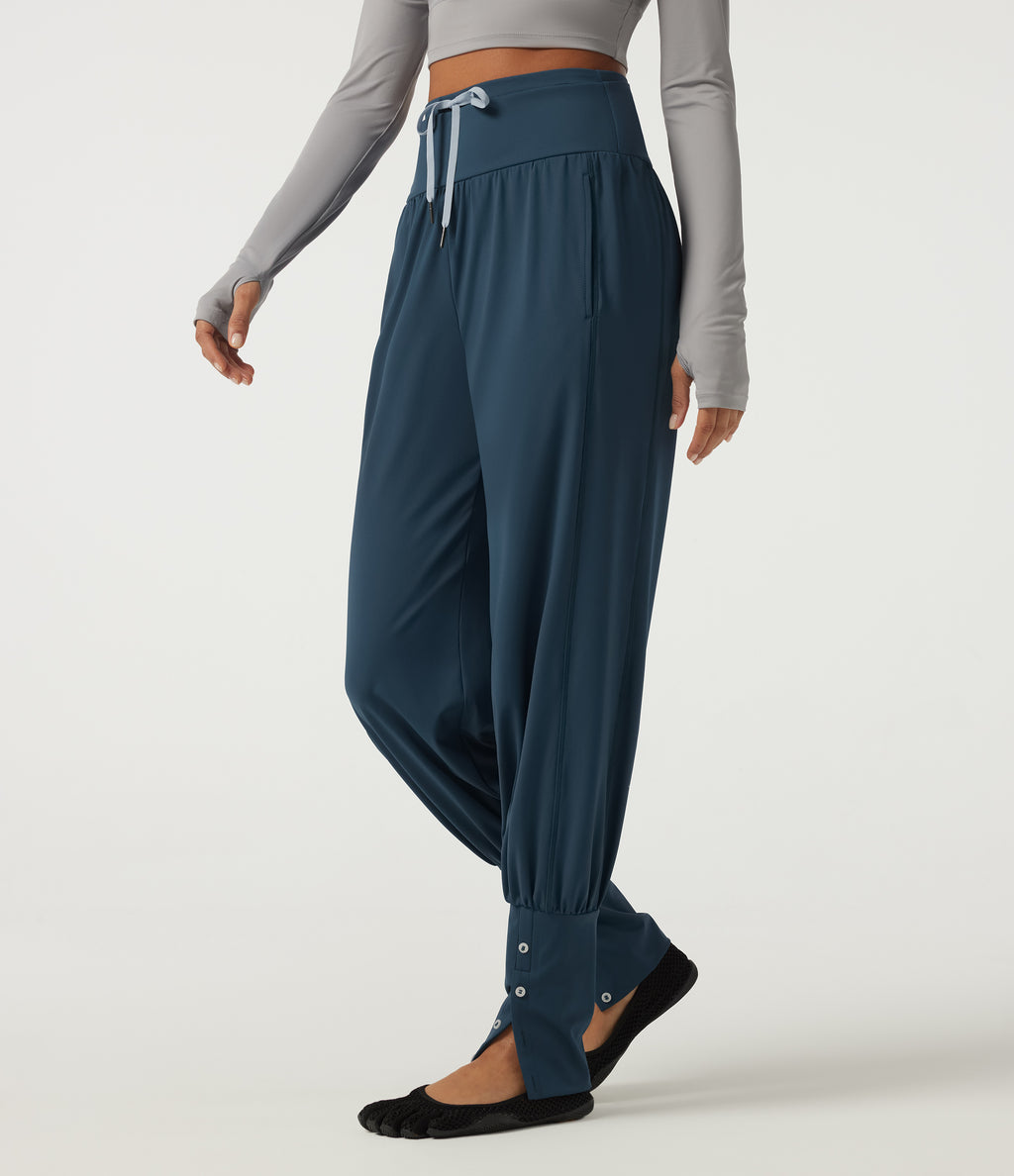 Airy High Waisted Drawstring Ruched Yoga Joggers with Pockets — Majolica Blue — view 3