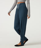 Airy High Waisted Drawstring Ruched Yoga Joggers with Pockets — Majolica Blue — view 3