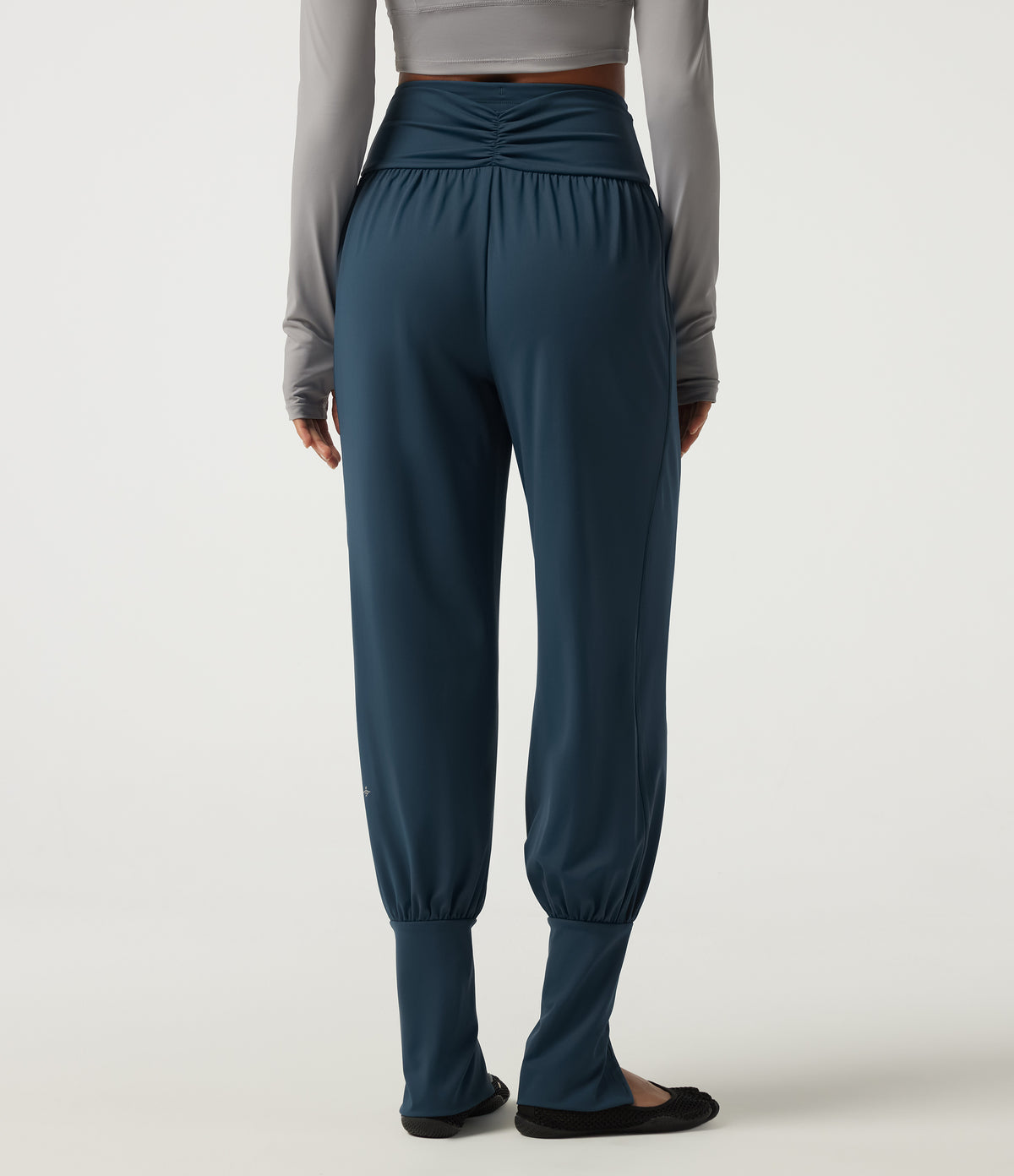 Airy High Waisted Drawstring Ruched Yoga Joggers with Pockets — Majolica Blue — view 2
