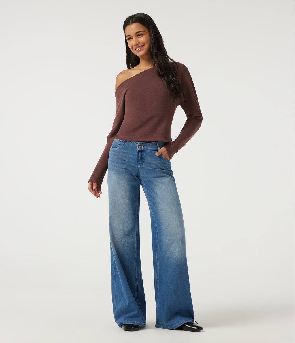 One Shoulder Long Sleeve Casual Sweatshirt — Fudgesickle — view 7