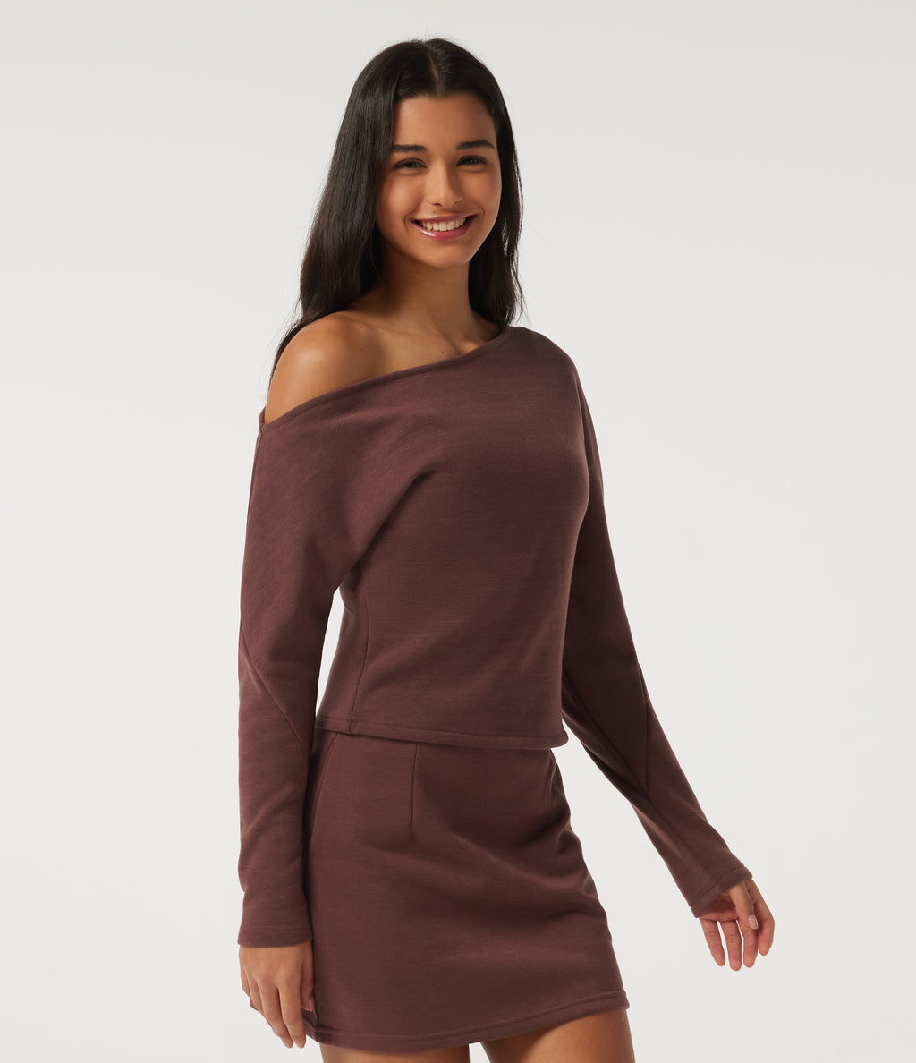 One Shoulder Long Sleeve Casual Sweatshirt — Fudgesickle — view 3
