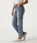 High Waisted Straight Leg Casual Cotton Jeans with Pockets — Blue Jasper Denim — view 3