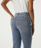 High Waisted Straight Leg Casual Cotton Jeans with Pockets — Blue Jasper Denim — view 5